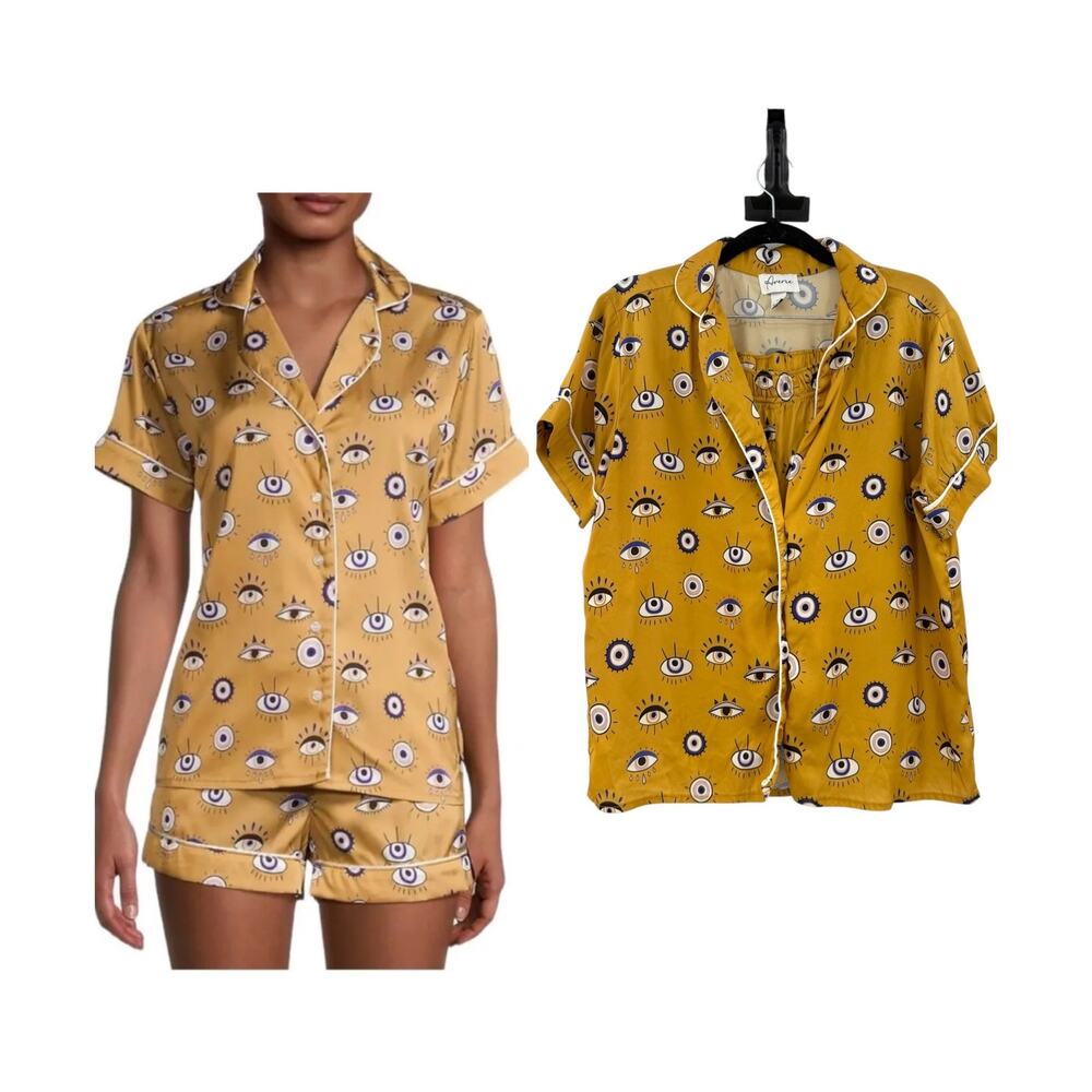 Averie Amara Evil Eye Satin Short Pajama Set Bronze Gold Size Medium